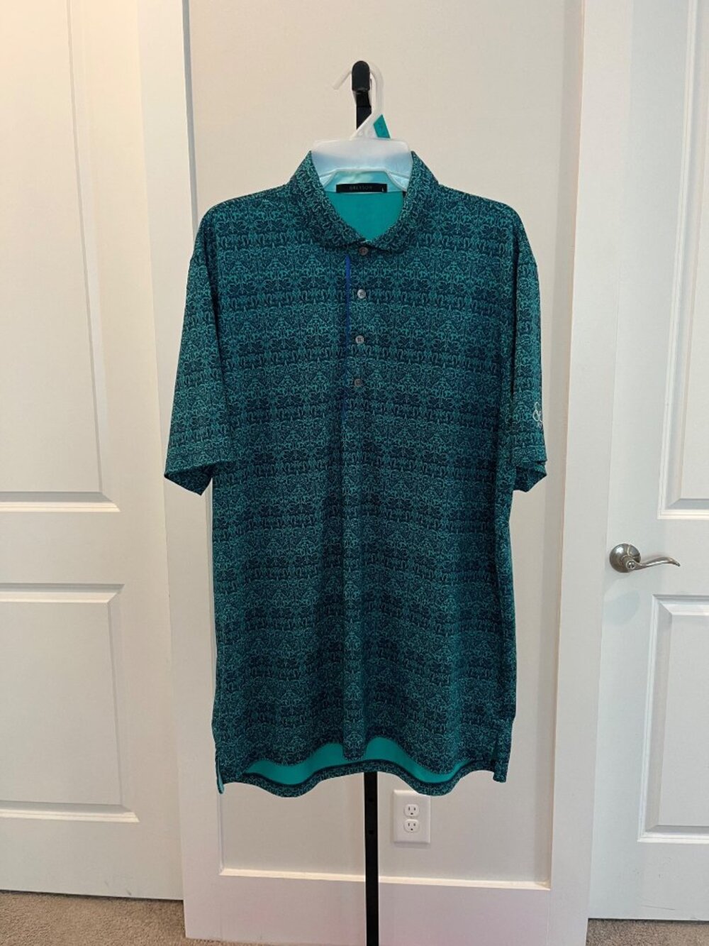 Greyson Clothiers Golf Polo Shirt Jardin De Loupe Green Wolf Print Size L